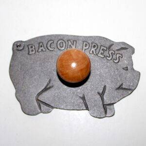 Norpro Cast Iron Bacon Press Pig Wood Handle 2lbs kitchen decor gadget farm